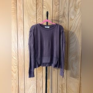 Plum Waffle-Knit Pullover • Slouchy Fit • Split Hem